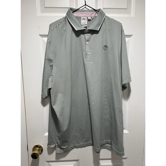 Arnold Palmer Puma Men's Golf Shirt Green And White Striped Umbrella Polo XXL - Picture 1 of 10
